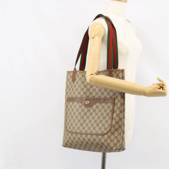 Gucci Handbags - GUCCI GG Supreme Web Sherry Line Tote Bag PVC Beige Gold 89 02 003 Auth 130821